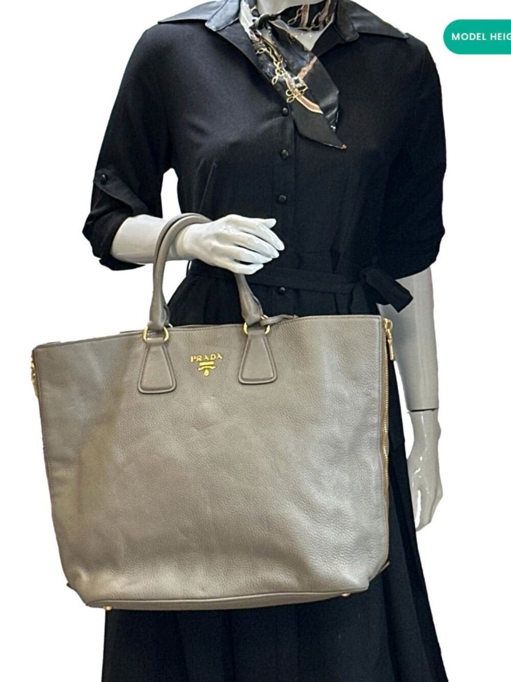 Prada Vitello Daino Side Zip Large Leather Shopper Tote Bag Beige - Picture 2 of 11